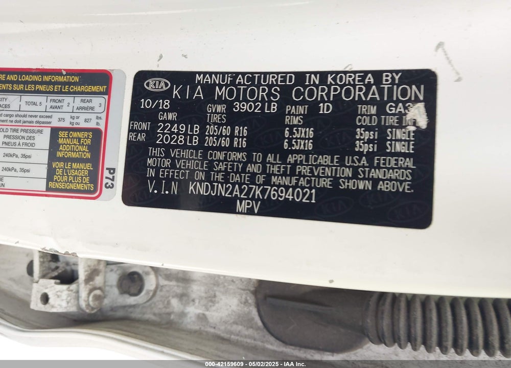 2019 KIA SOUL VIN: KNDJN2A27K7694021