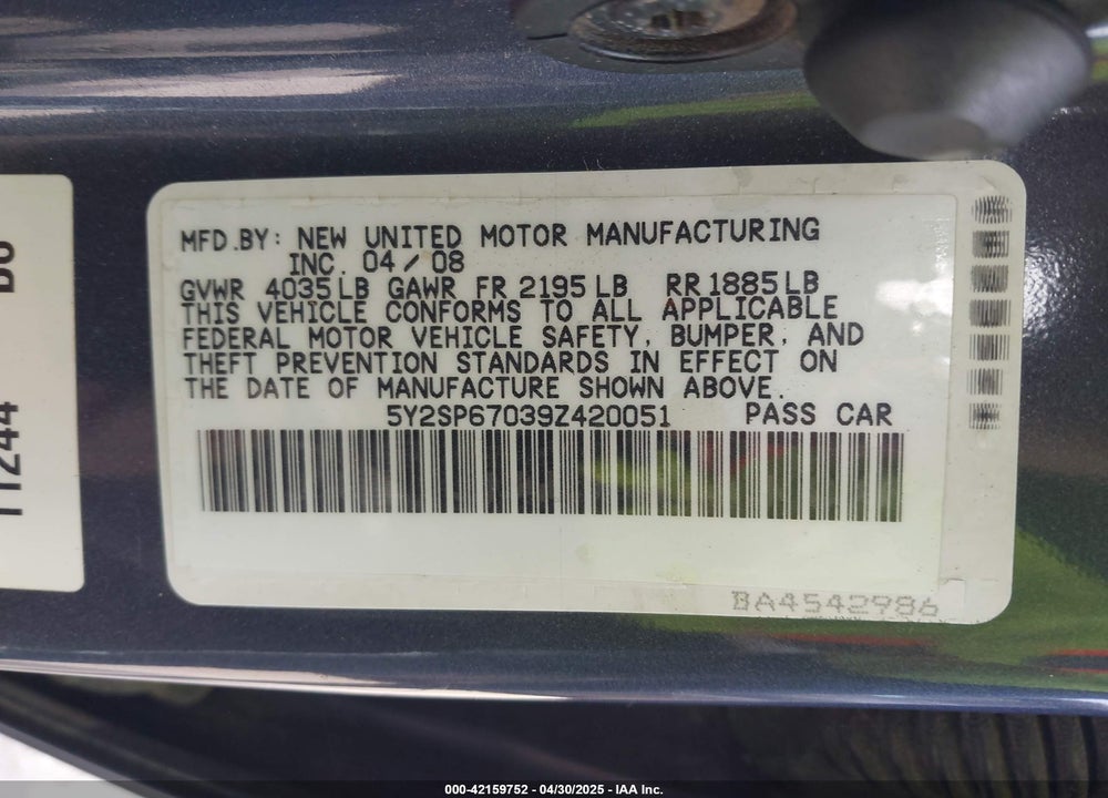 2009 PONTIAC VIBE VIN: 5Y2SP67039Z420051