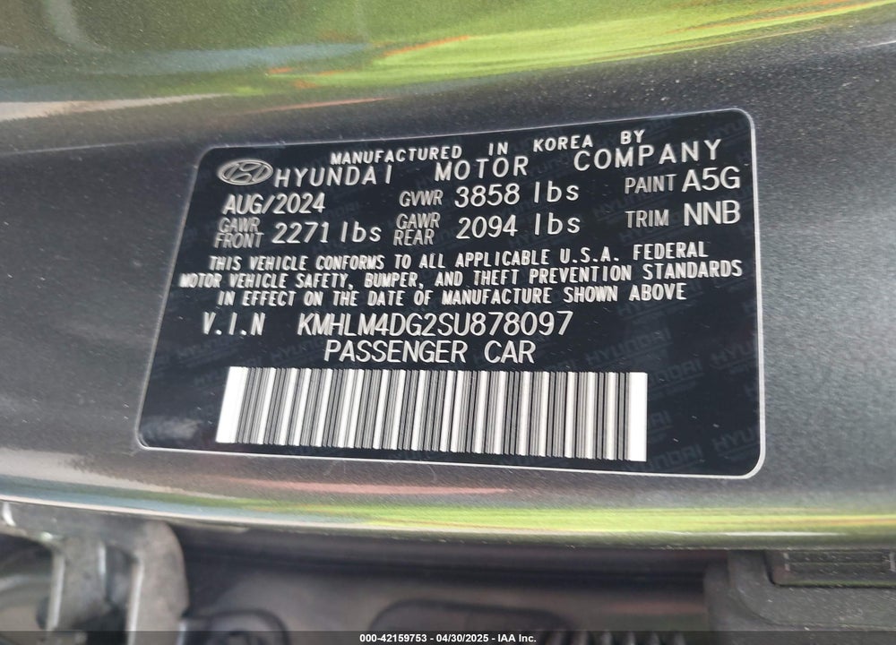 2025 HYUNDAI ELANTRA VIN: KMHLM4DG2SU878097