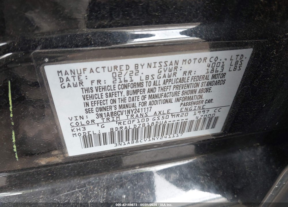 2022 NISSAN SENTRA VIN: 3N1AB8CV1NY241117