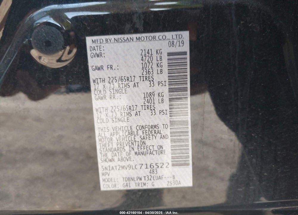 2020 NISSAN ROGUE VIN: 5N1AT2MV9LC716522
