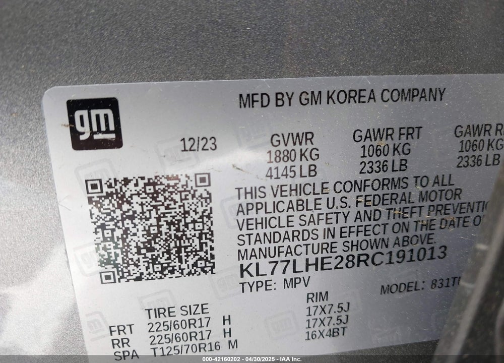 2024 CHEVROLET TRAX VIN: KL77LHE28RC191013