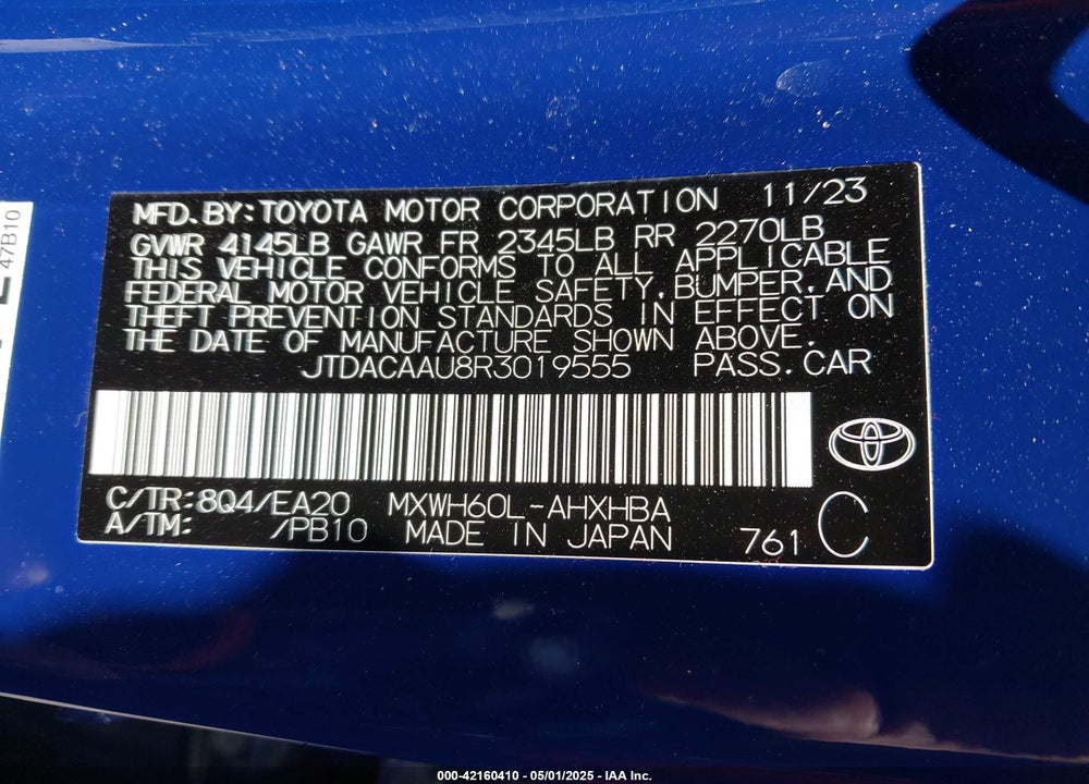 2024 TOYOTA PRIUS LIMITED VIN: JTDACAAU8R3019555