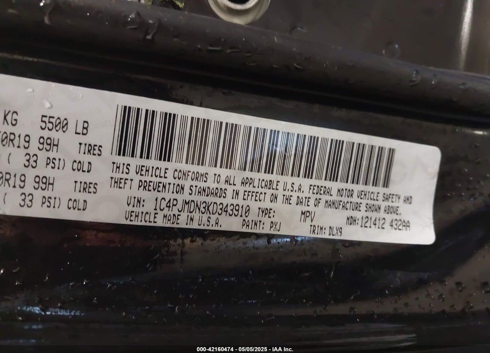 2019 JEEP CHEROKEE VIN: 1C4PJMDN3KD343910