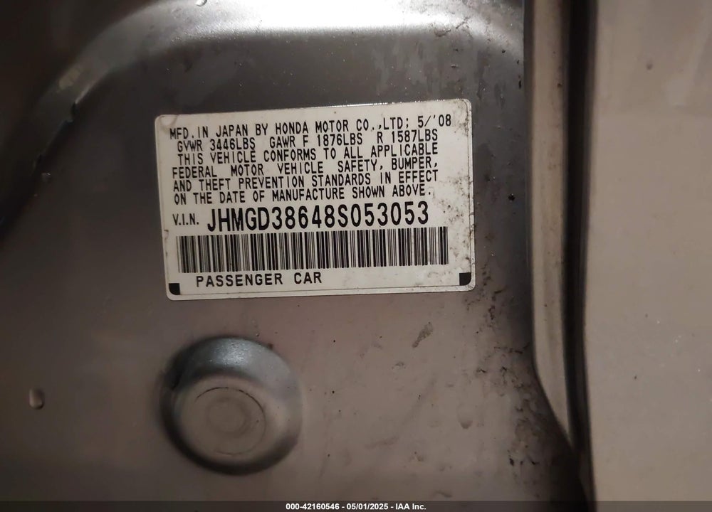 2008 HONDA FIT SPORT VIN: JHMGD38648S053053