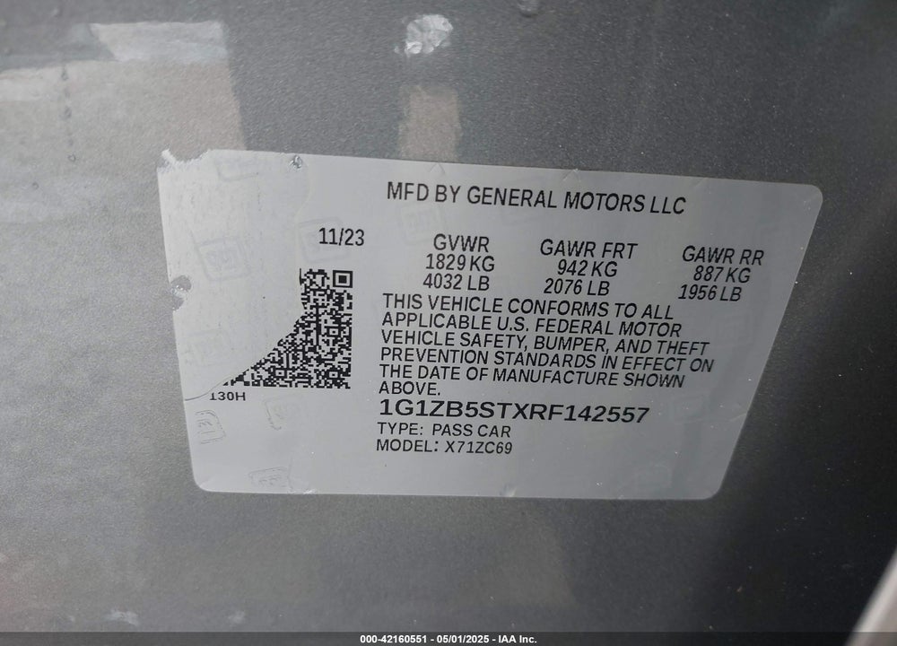 2024 CHEVROLET MALIBU VIN: 1G1ZB5STXRF142557