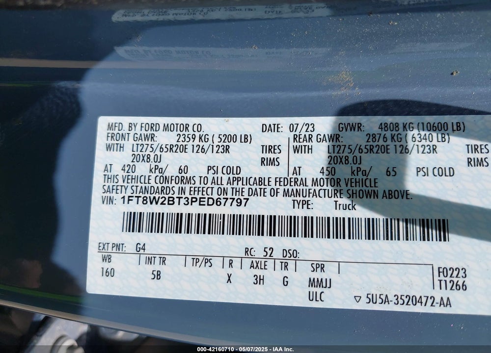 2023 FORD F-250 LARIAT VIN: 1FT8W2BT3PED67797