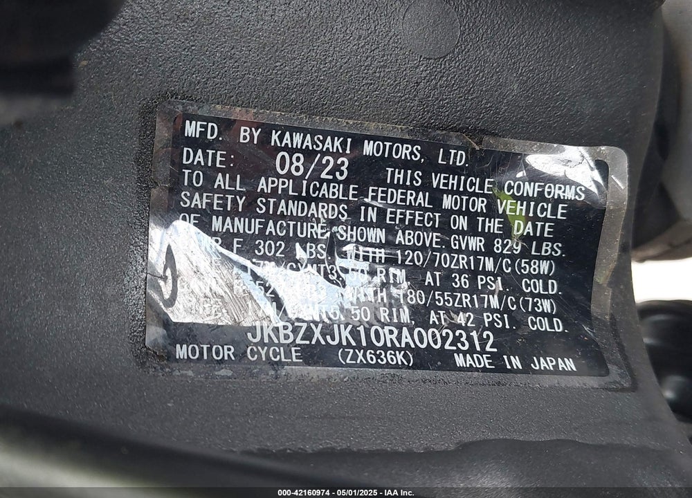 2024 KAWASAKI ZX636 VIN: JKBZXJK10RA002312