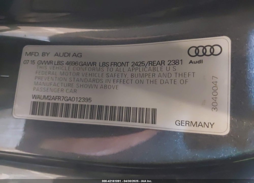 2016 AUDI A5 2.0T PREMIUM VIN: WAUM2AFR7GA012395