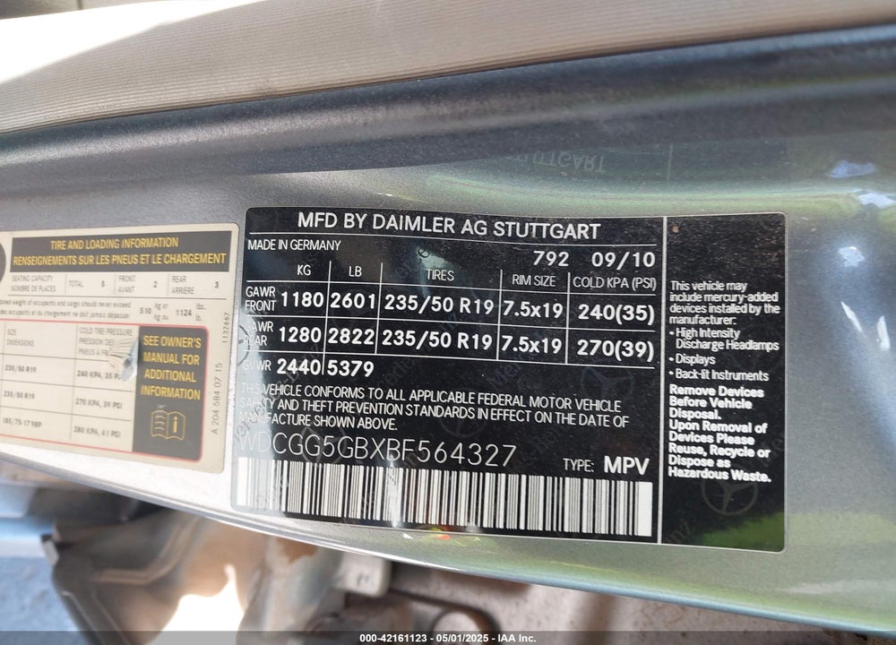 2011 MERCEDES-BENZ GLK 350 VIN: WDCGG5GBXBF564327