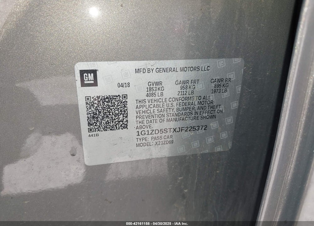 2018 CHEVROLET MALIBU LT VIN: 1G1ZD5STXJF225372