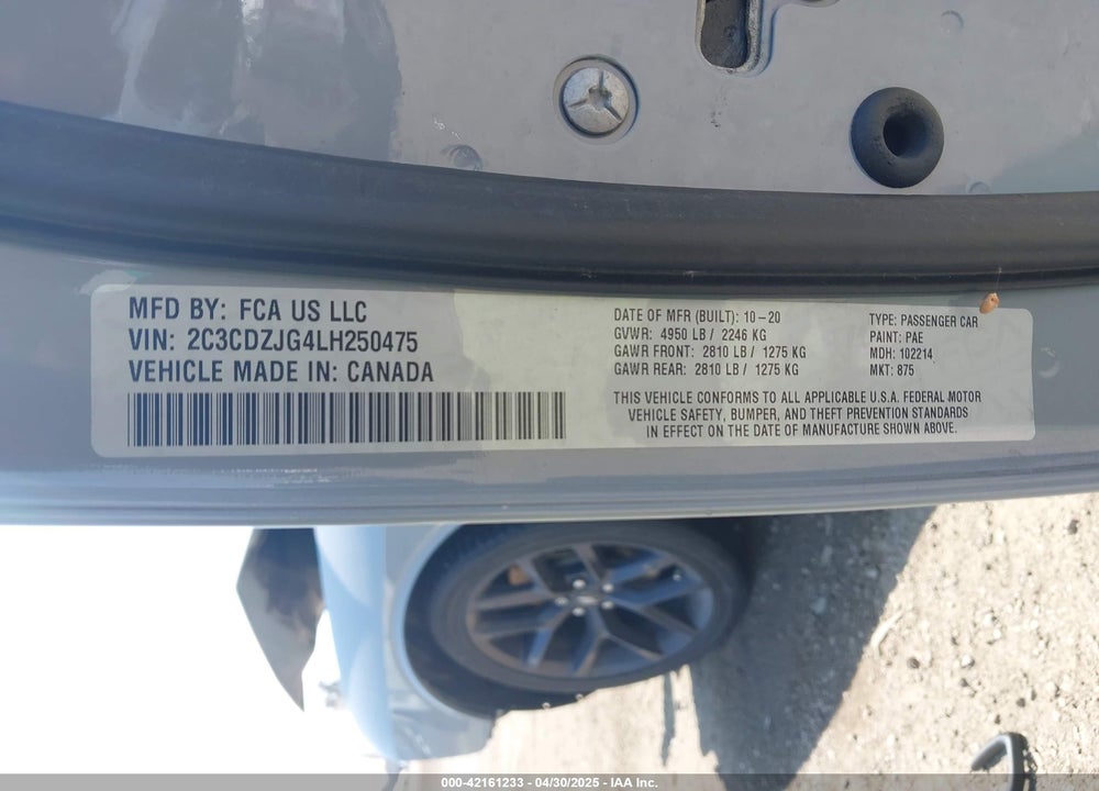 2020 DODGE CHALLENGER GT VIN: 2C3CDZJG4LH250475