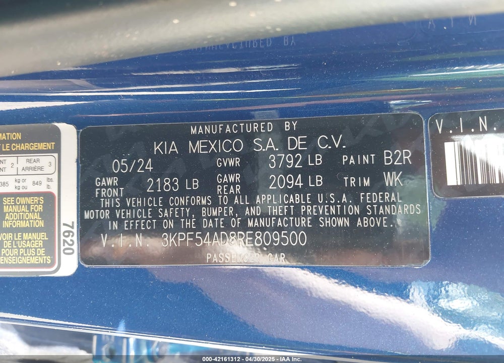 2024 KIA FORTE VIN: 3KPF54AD8RE809500