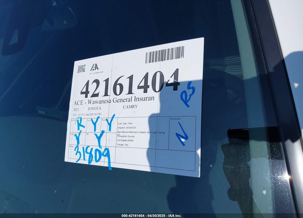 2021 TOYOTA CAMRY VIN: 4T1T11AK2MU563383