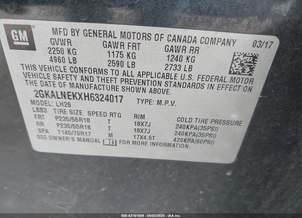 2017 GMC TERRAIN VIN: 2GKALNEKXH6324017