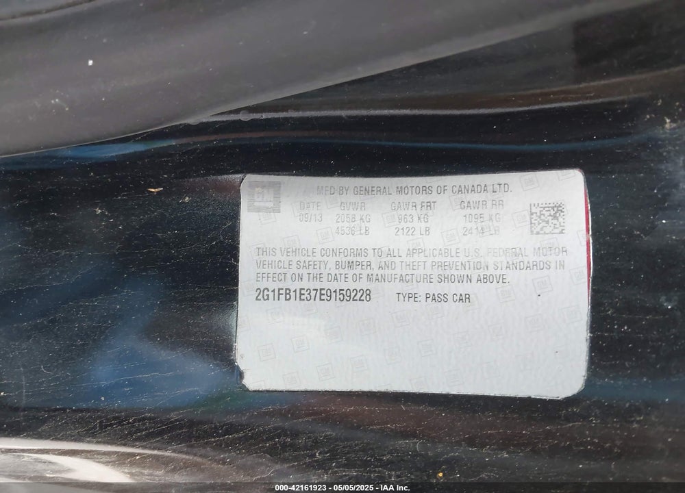 2014 CHEVROLET CAMARO VIN: 2G1FB1E37E9159228