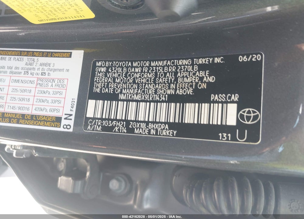 2020 TOYOTA C-HR VIN: NMTKHMBX9LR114341