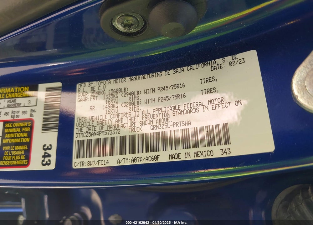 2023 TOYOTA TACOMA SR5 V6 VIN: 3TMCZ5AN4PM573372