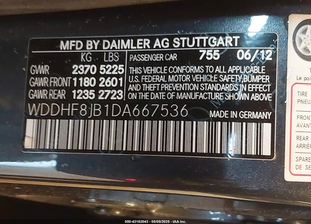 2013 MERCEDES-BENZ E 350 VIN: WDDHF8JB1DA667536