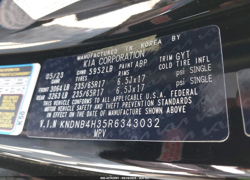 2024 KIA CARNIVAL MPV LX SEAT PACKAGE VIN: KNDNB4H35R6343032