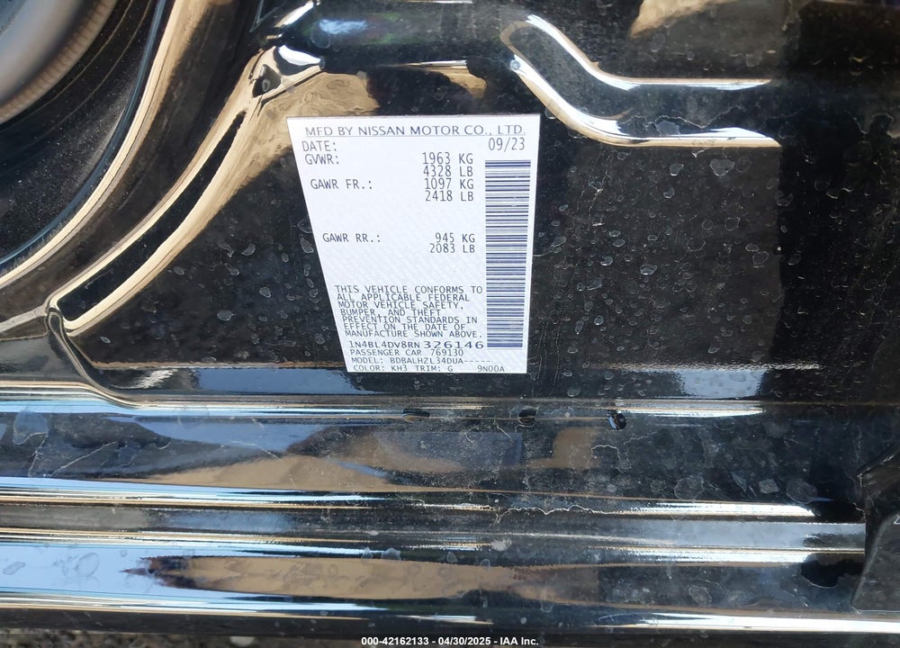 2024 NISSAN ALTIMA SV FWD VIN: 1N4BL4DV8RN326146