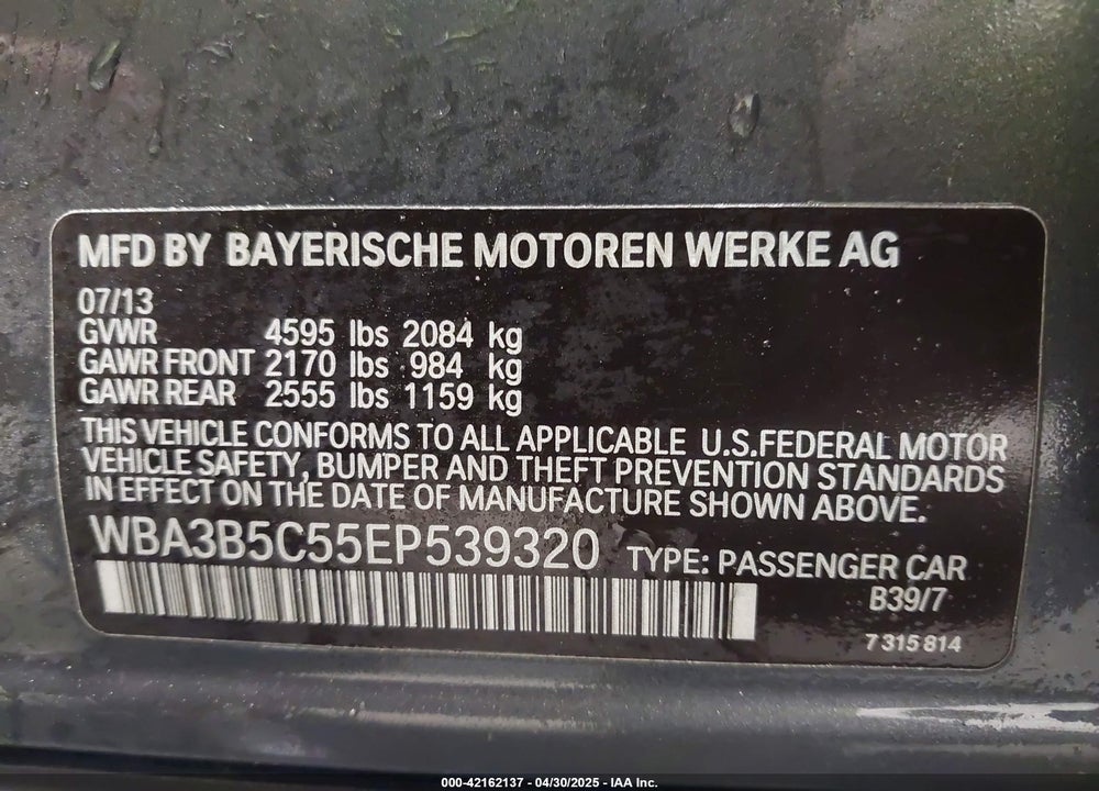 2014 BMW 328I VIN: WBA3B5C55EP539320