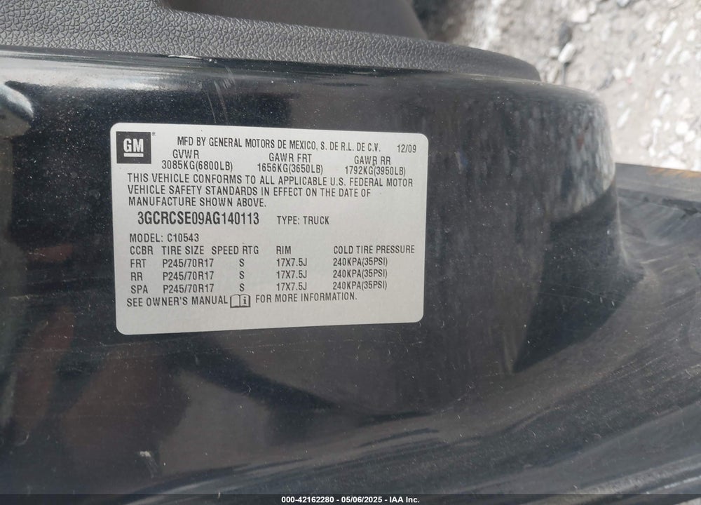 2010 CHEVROLET SILVERADO 1500 VIN: 3GCRCSE09AG140113