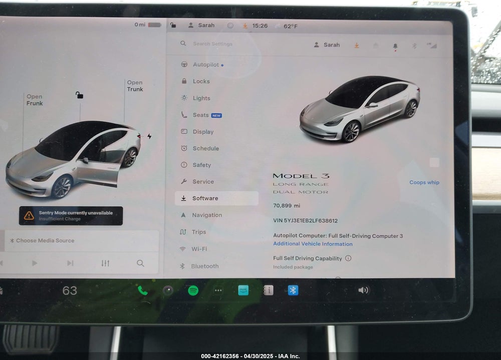 2020 TESLA MODEL 3 LONG RANGE DUAL MOTOR ALL-WHEEL DRIVE VIN: 5YJ3E1EB2LF638612