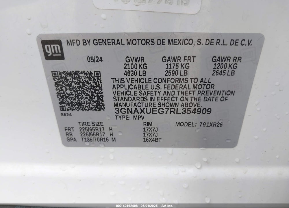 2024 CHEVROLET EQUINOX VIN: 3GNAXUEG7RL354909