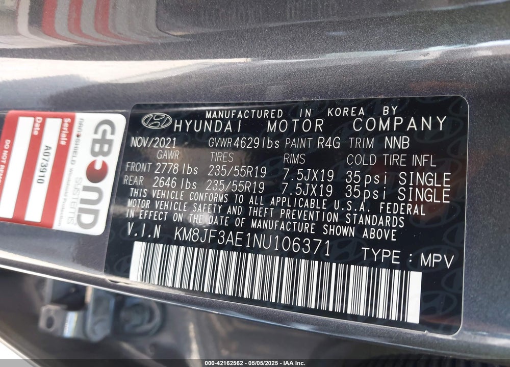 2022 HYUNDAI TUCSON XRT VIN: KM8JF3AE1NU106371
