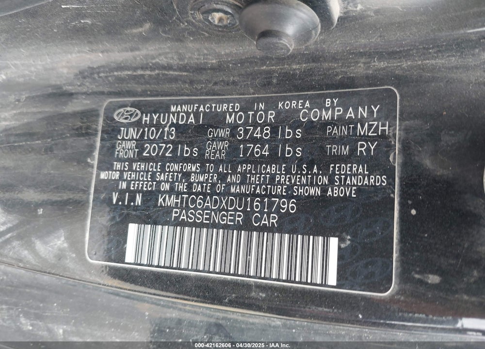 2013 HYUNDAI VELOSTER VIN: KMHTC6ADXDU161796