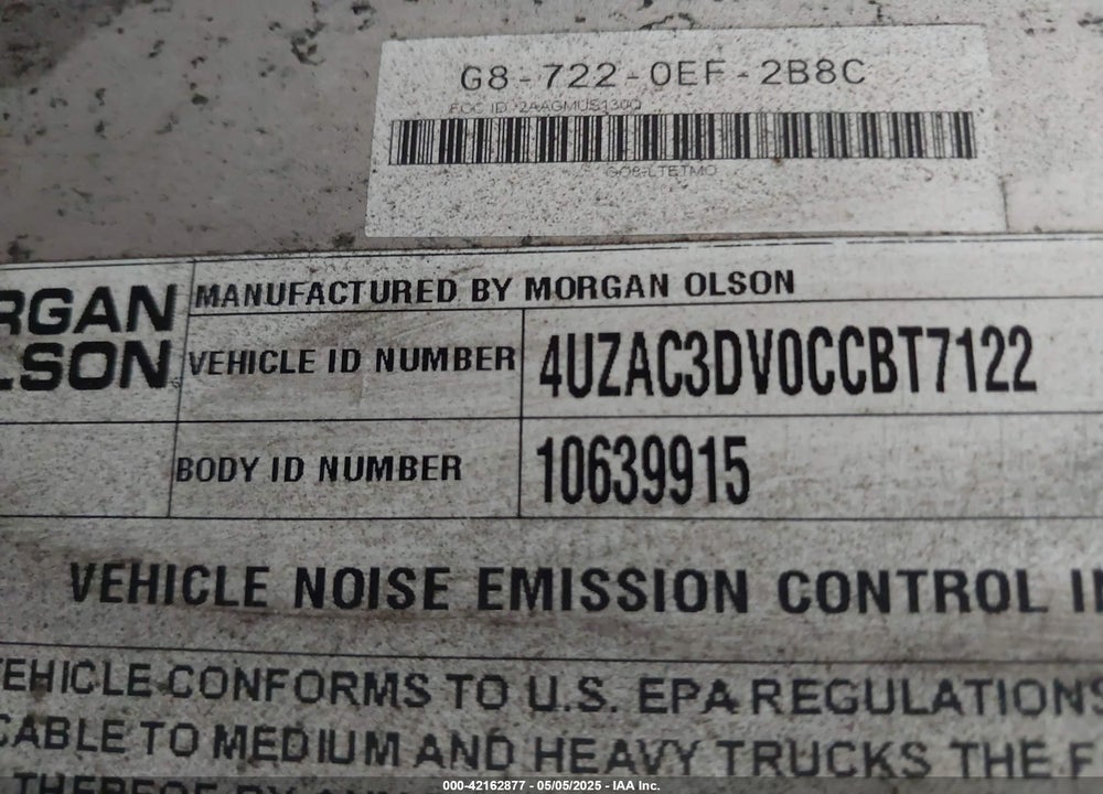 2012 FREIGHTLINER CHASSIS M LINE WALK-IN VAN VIN: 4UZAC3DV0CCBT7122