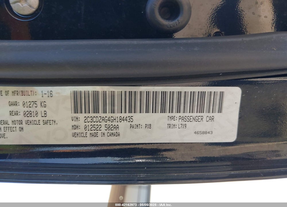 2016 DODGE CHALLENGER SXT VIN: 2C3CDZAG4GH184435