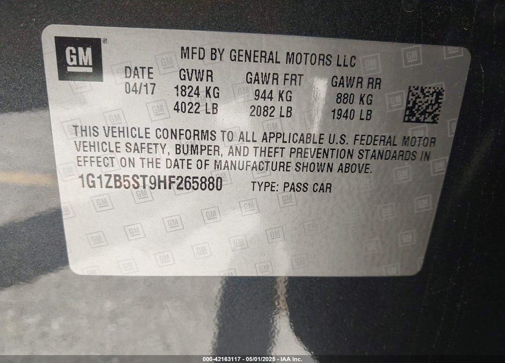 2017 CHEVROLET MALIBU LS VIN: 1G1ZB5ST9HF265880