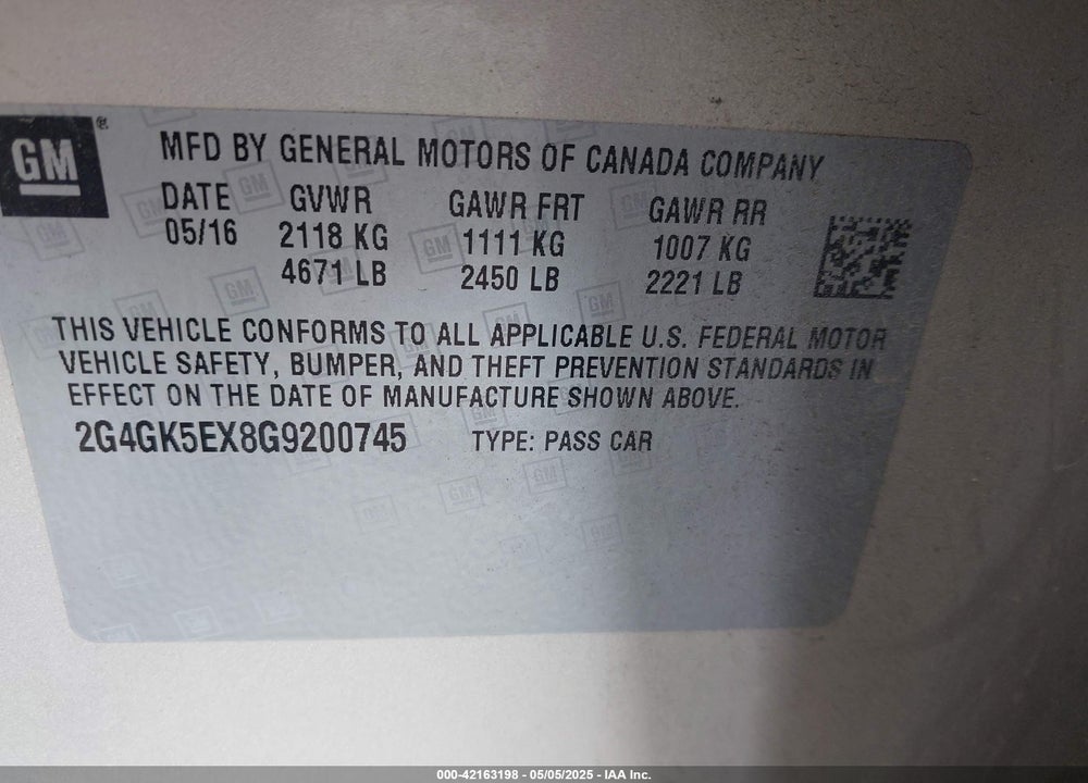 2016 BUICK REGAL TURBO VIN: 2G4GK5EX8G9200745