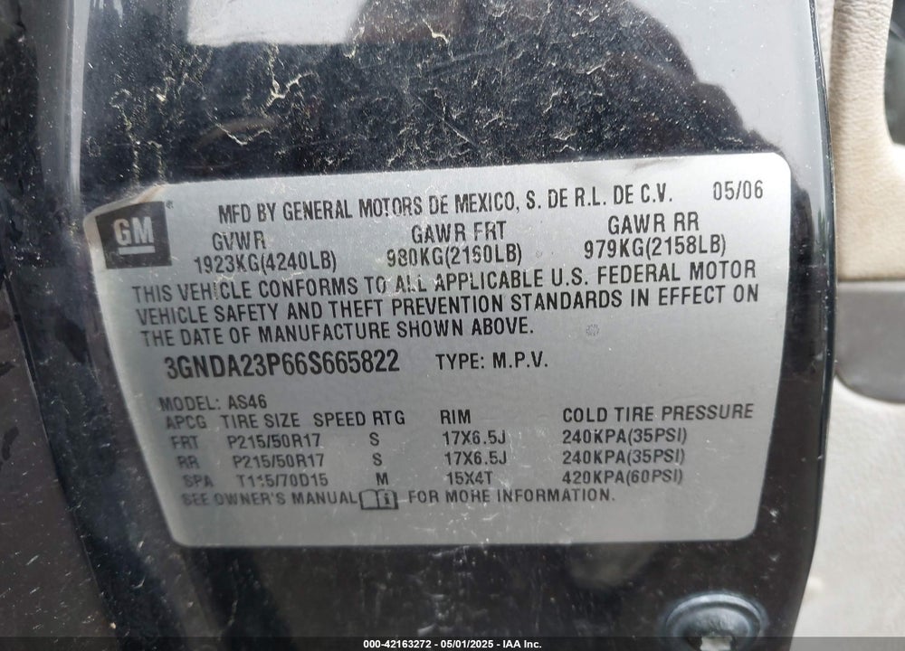 2006 CHEVROLET HHR LT VIN: 3GNDA23P66S665822