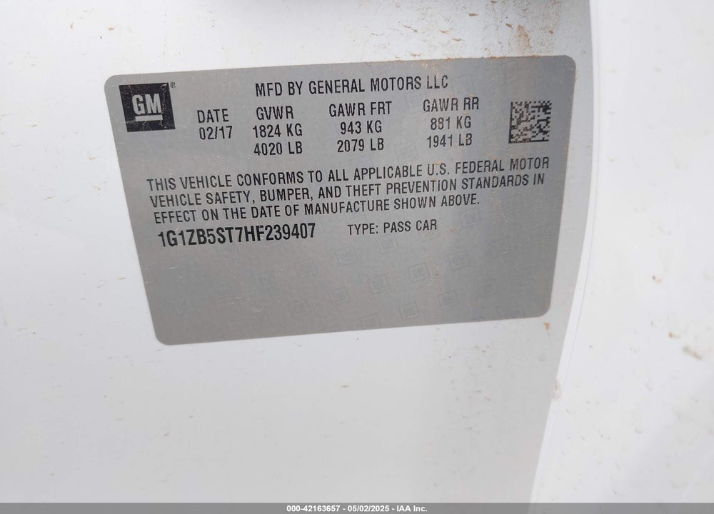 2017 CHEVROLET MALIBU LS VIN: 1G1ZB5ST7HF239407