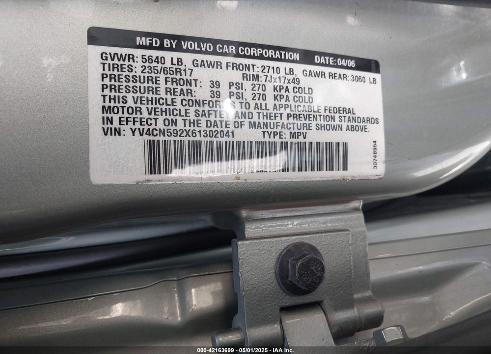 2006 VOLVO XC90 VIN: YV4CN592X61302041