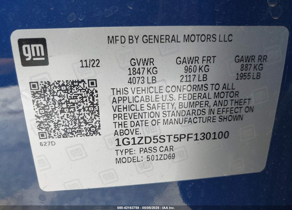 2023 CHEVROLET MALIBU VIN: 1G1ZD5ST5PF130100