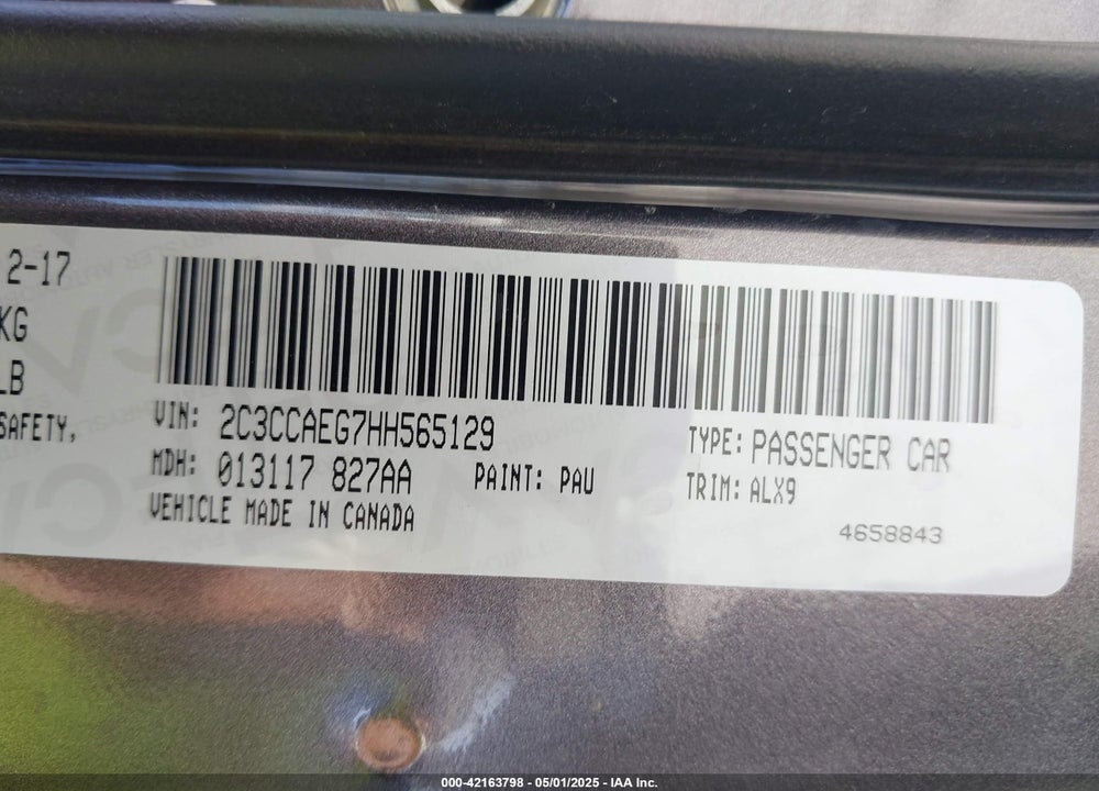 2017 CHRYSLER 300C VIN: 2C3CCAEG7HH565129