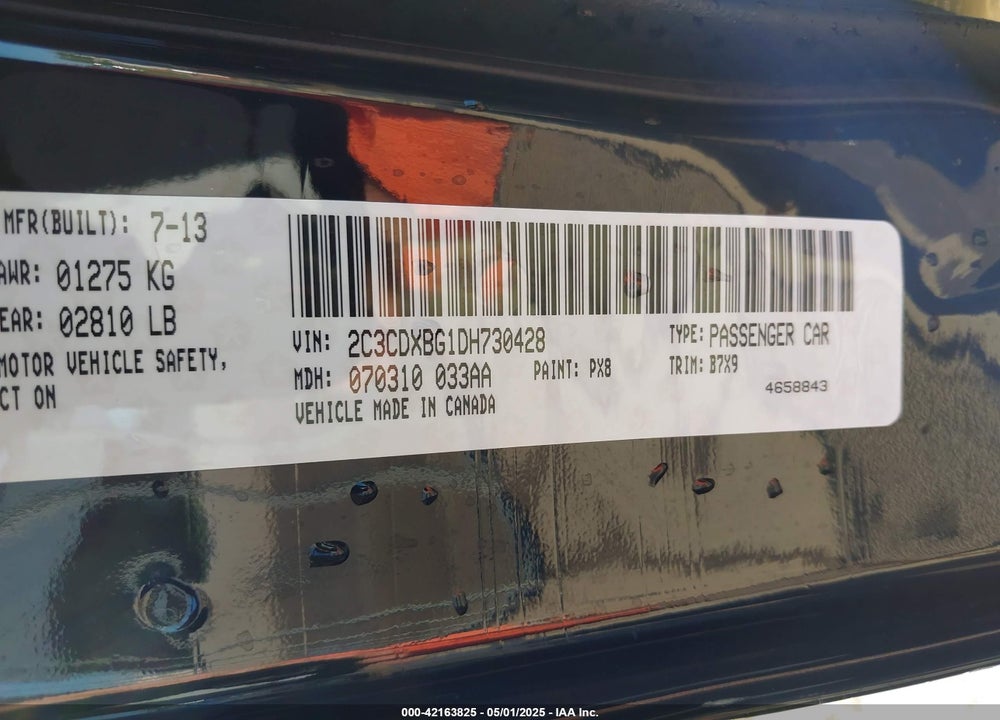 2013 DODGE CHARGER VIN: 2C3CDXBG1DH730428