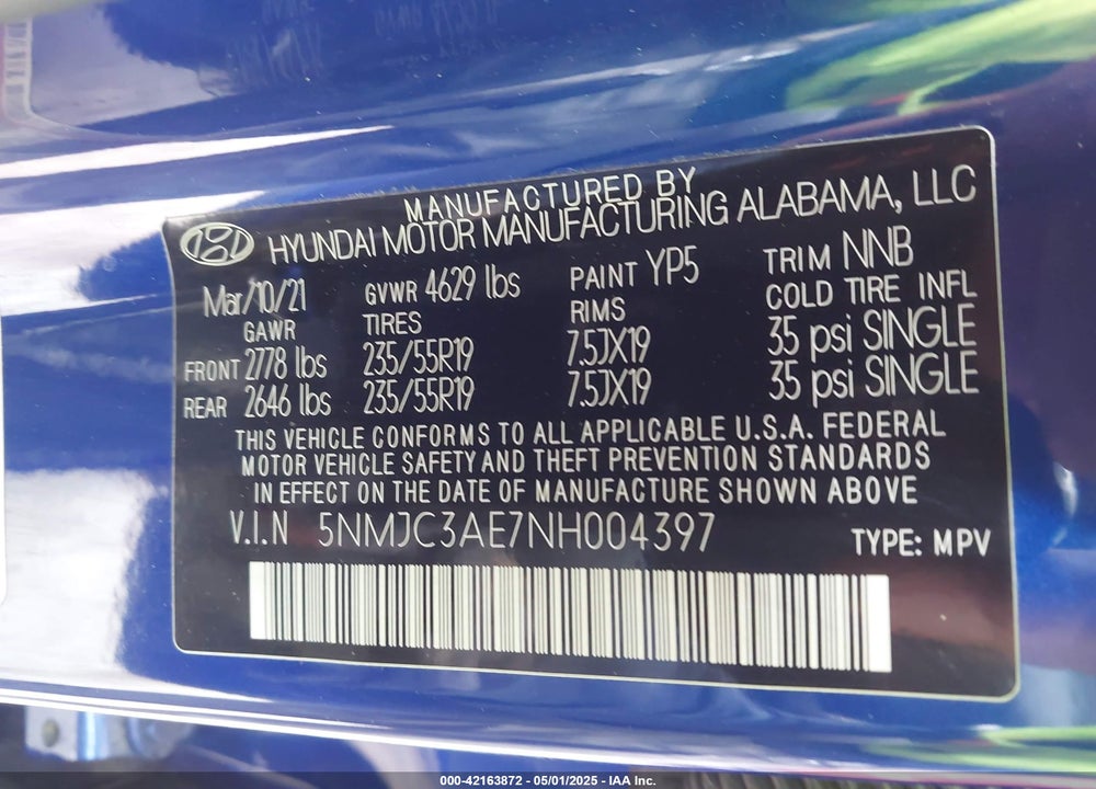 2022 HYUNDAI TUCSON SEL VIN: 5NMJC3AE7NH004397