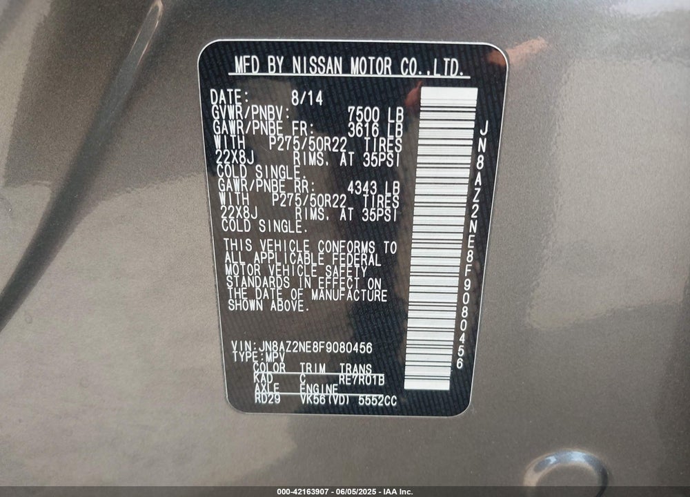 2015 INFINITI QX80 VIN: JN8AZ2NE8F9080456