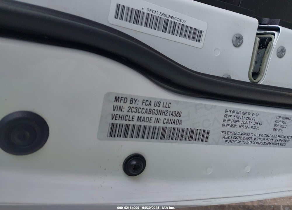 2022 CHRYSLER 300 VIN: 2C3CCABG3NH214380