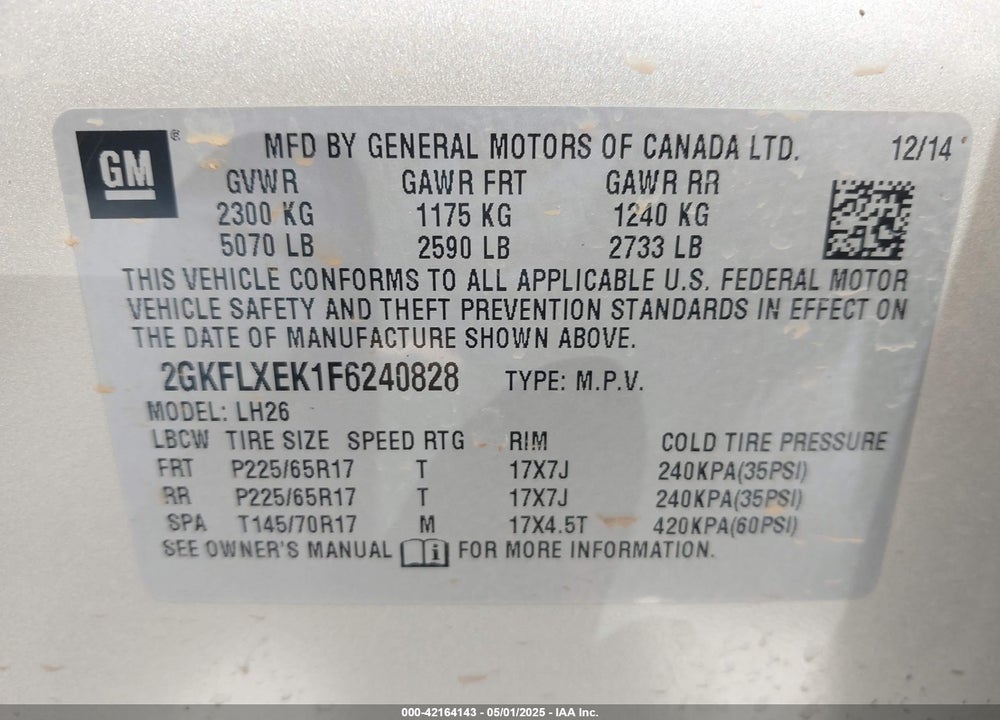 2015 GMC TERRAIN SLT-1 VIN: 2GKFLXEK1F6240828