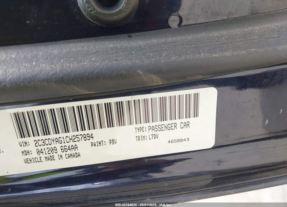 2012 DODGE CHALLENGER VIN: 2C3CDYAG1CH257894