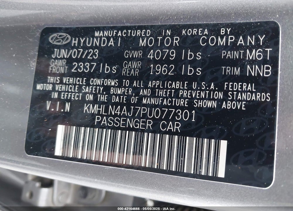 2023 HYUNDAI ELANTRA HYBRID LIMITED VIN: KMHLN4AJ7PU077301
