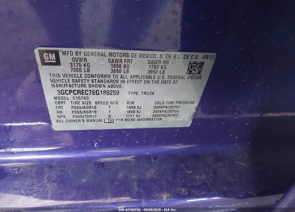 2014 CHEVROLET SILVERADO 1500 1LT VIN: 3GCPCREC7EG189259