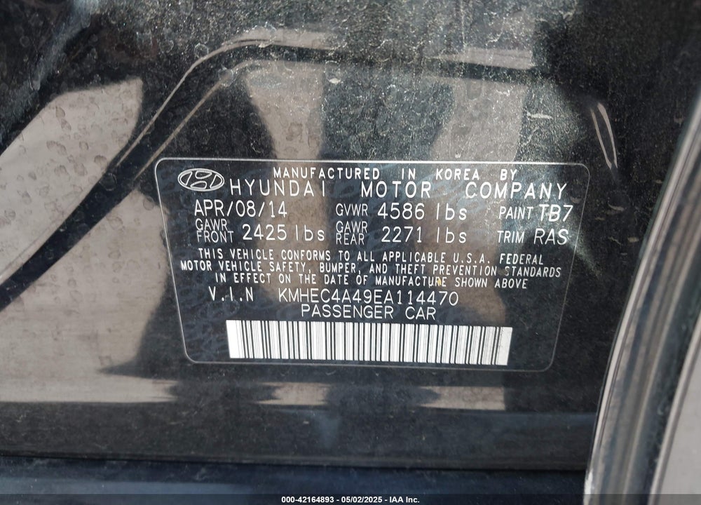 2014 HYUNDAI SONATA HYBRID VIN: KMHEC4A49EA114470