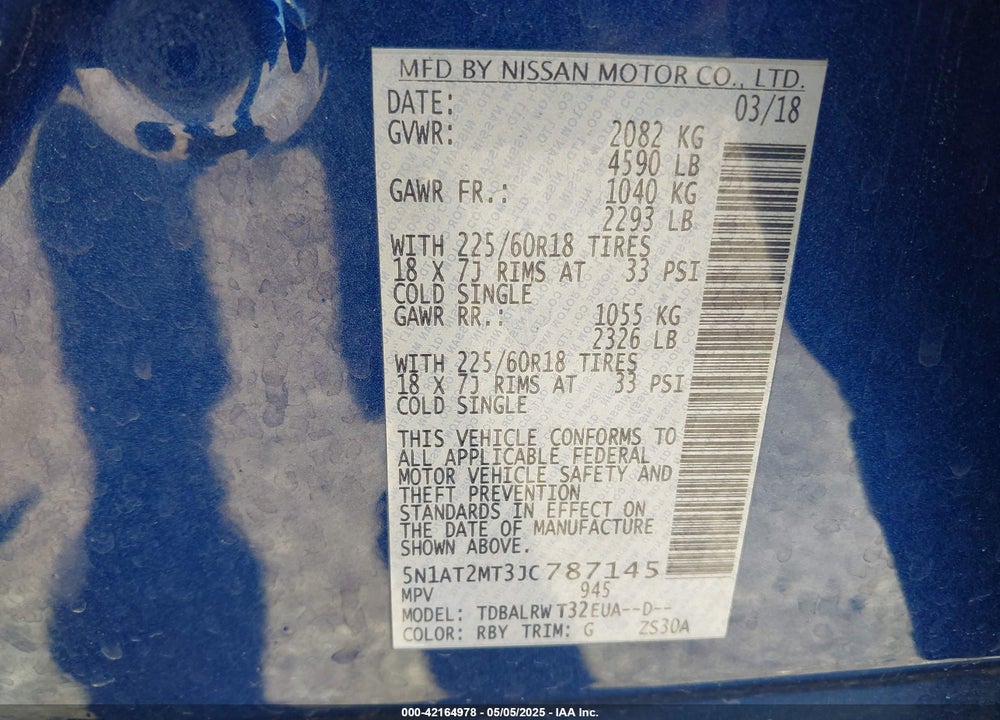 2018 NISSAN ROGUE VIN: 5N1AT2MT3JC787145